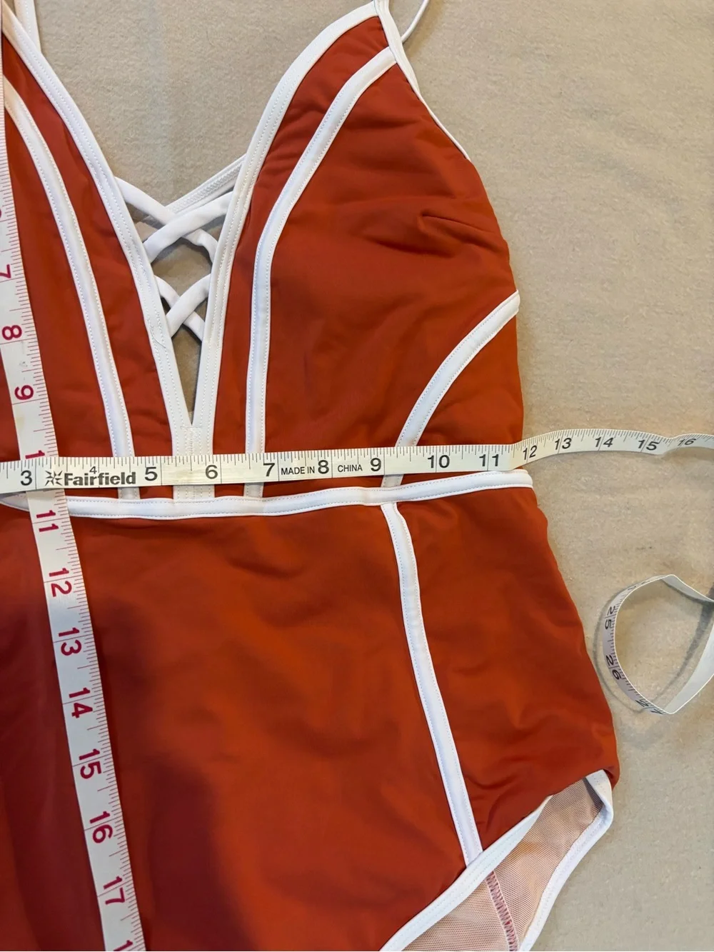 Cupshe Orange One-Piece Swimsuit with White Trim Size M